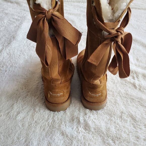 Koolaburra by Ugg Tan Suede‎ Andrah 1105791 Tall Bow Fur Lined High Boot Women 6 - Picture 4 of 8